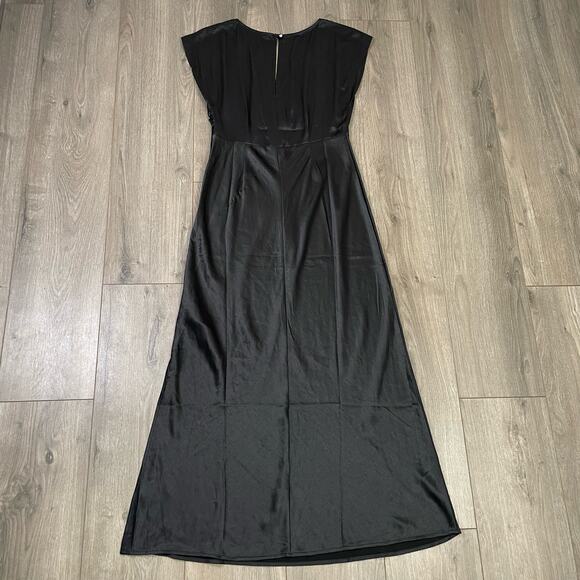 Madewell Belinda Wide V Neck Satin Chic Midi Side Slit Dress US Women's 2 New - Picture 5 of 10